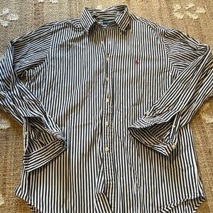 Ralph Lauren Classic Fit Button Down FrontOxford Front Black White Stripe Large